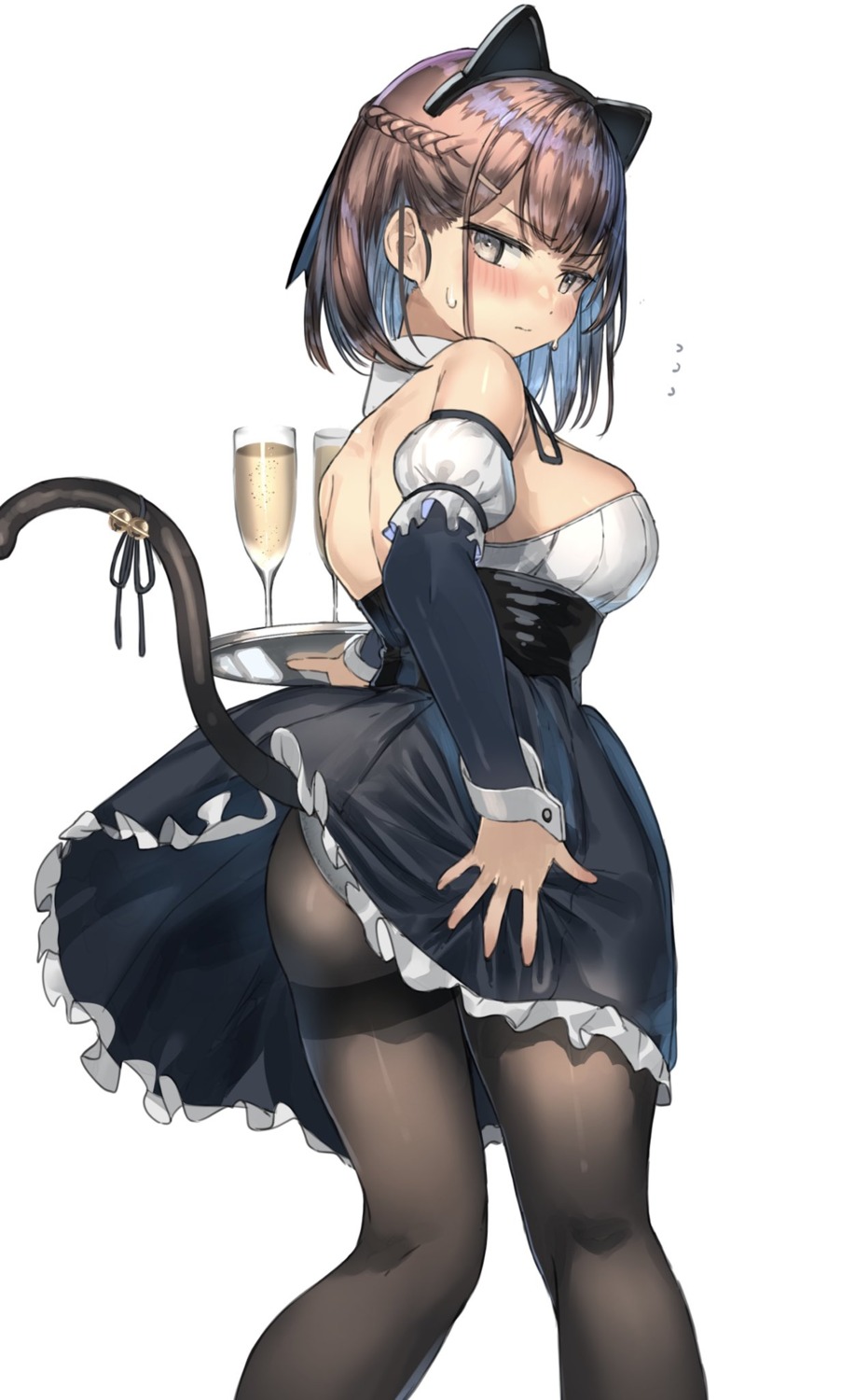 animal_ears ass nekomimi no_bra pantyhose ranf skirt_lift tail waitress