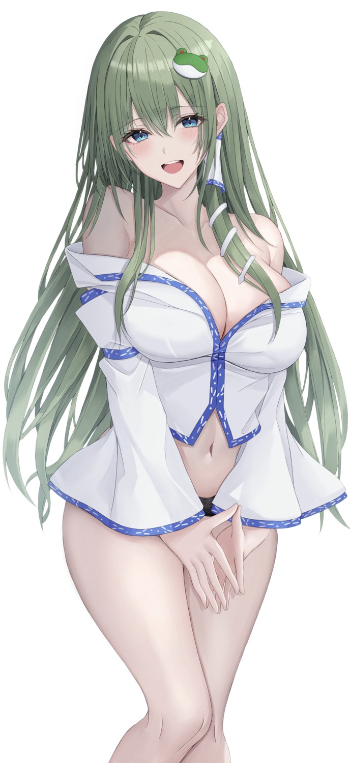 japanese_clothes kochiya_sanae kure:kuroha no_bra open_shirt pantsu touhou