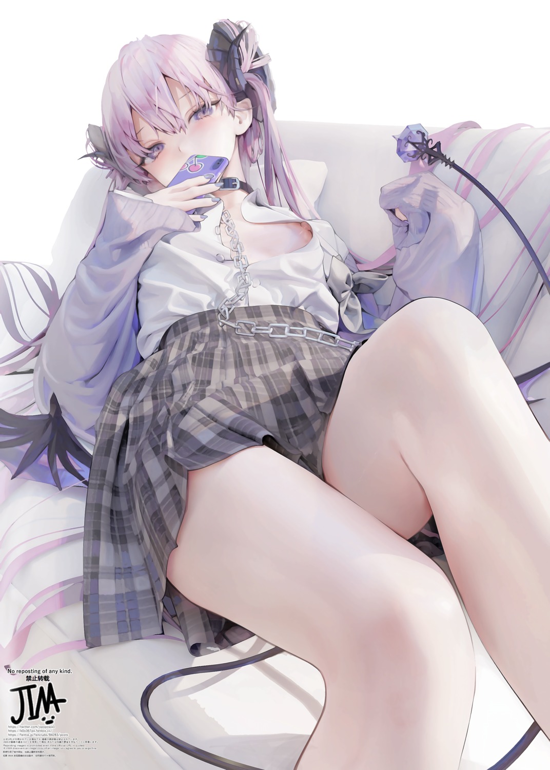 breasts horns iijima_masashi nipples no_bra open_shirt seifuku sweater tail