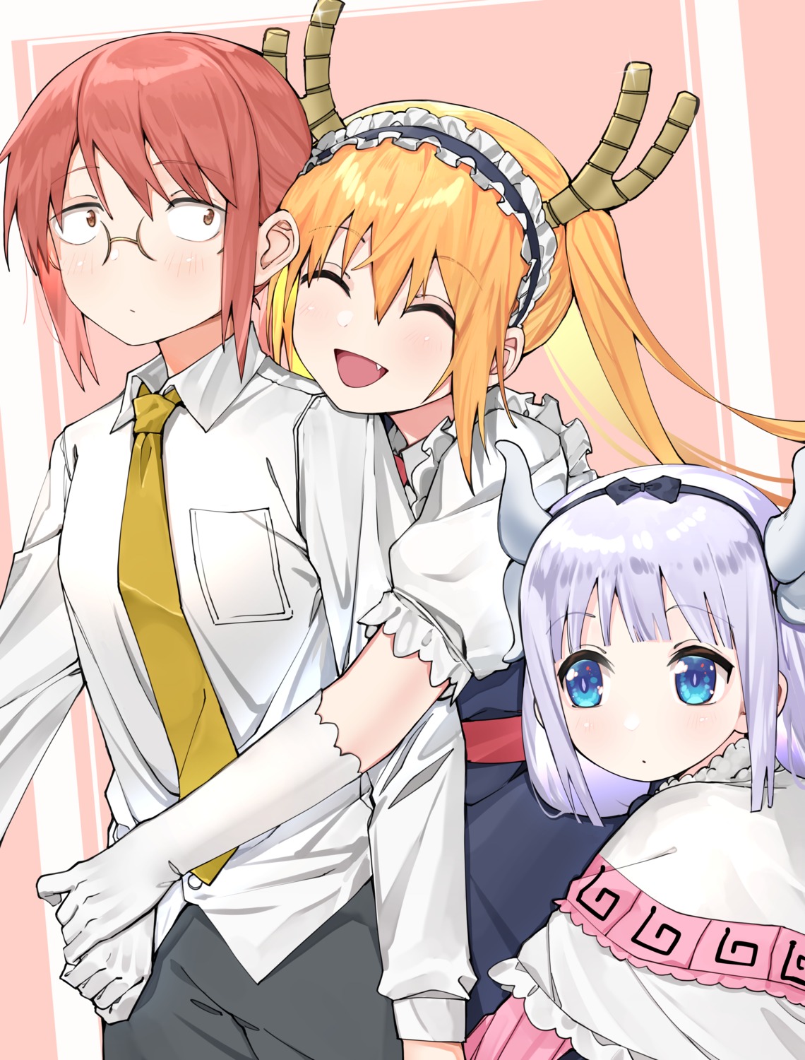 ai-nohikari business_suit horns kanna_kamui kobayashi-san_chi_no_maidragon kobayashi_(maidragon) maid megane tooru_(maidragon) yuri