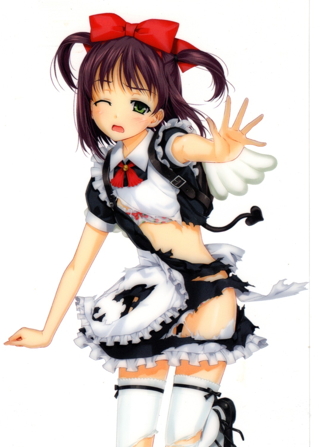 bra happoubi_jin hiroishi_rin maid screening thighhighs torn_clothes zettai_shougeki_platonic_heart