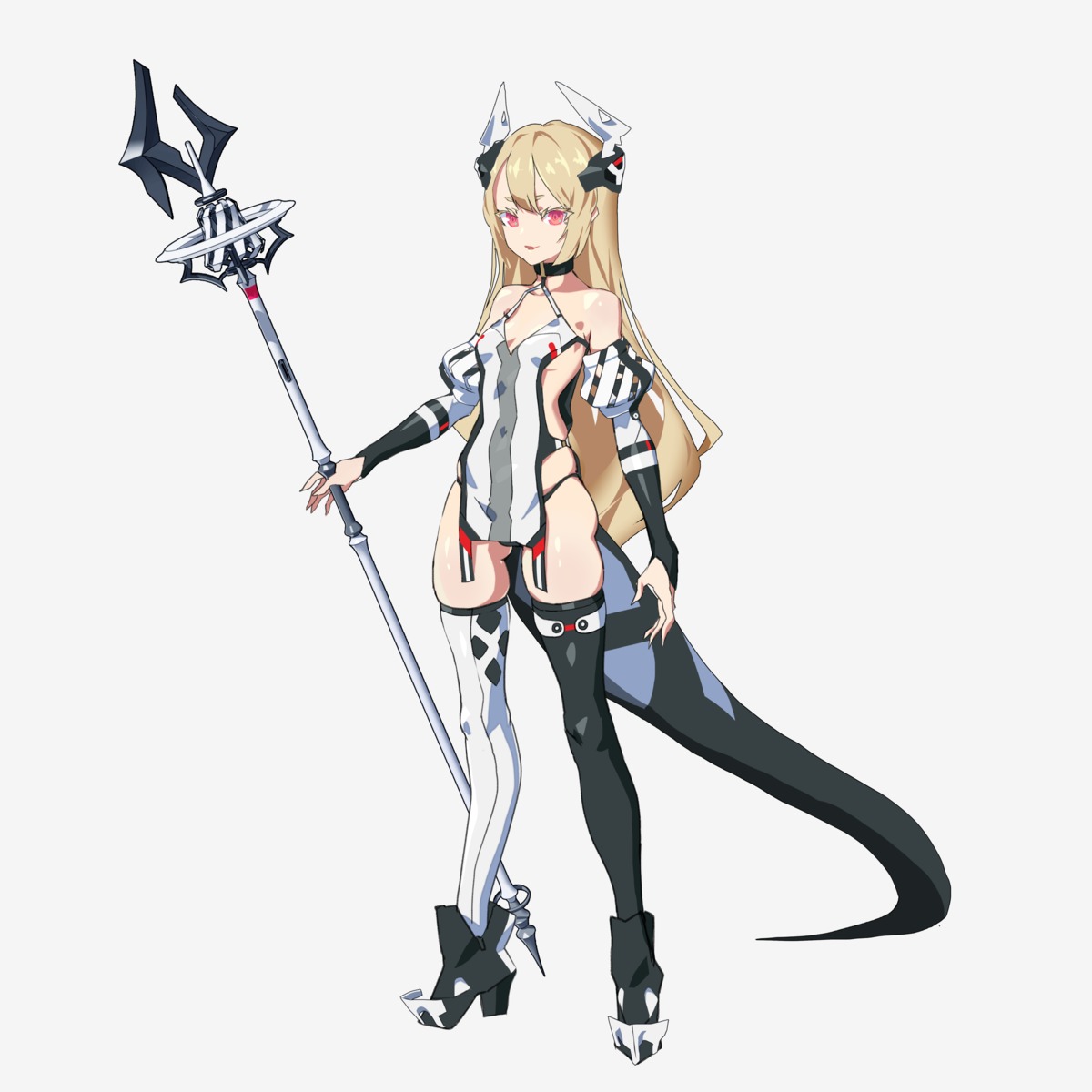 cancell dress garter heels horns no_bra pantsu tail thighhighs weapon