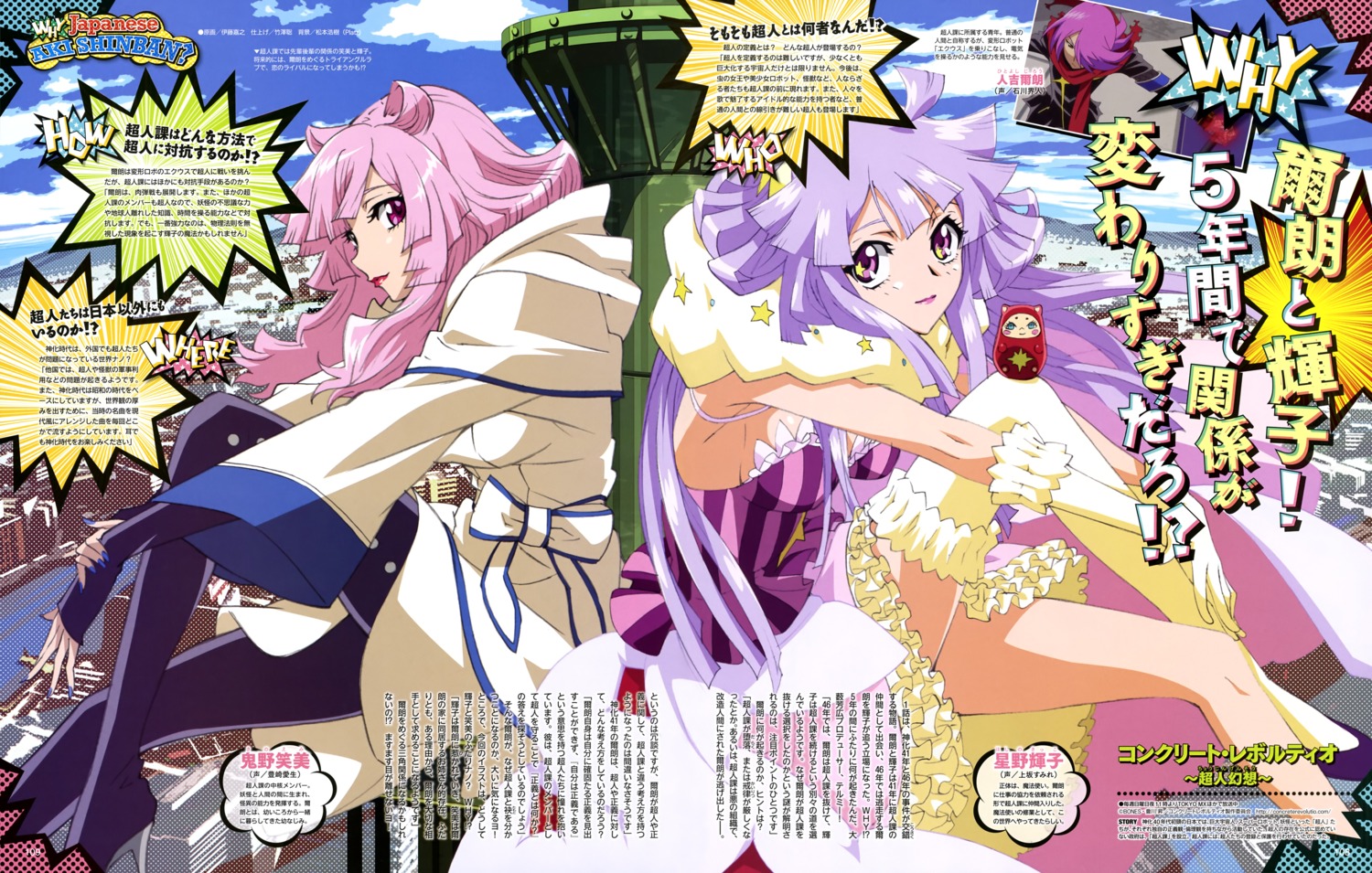 cleavage concrete_revolutio dress hitoyoshi_jirou hoshino_kikko kino_emi thighhighs