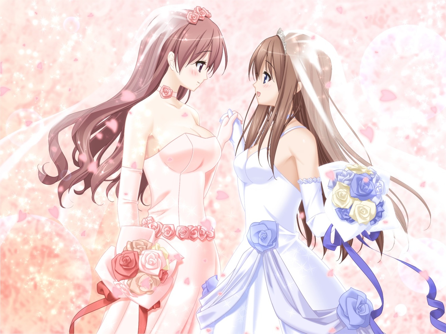 cleavage dress fuguriya game_cg kani_biimu kitajima_kaede kitajima_sara sono_hanabira_ni_kuchizuke_wo wedding_dress yuri