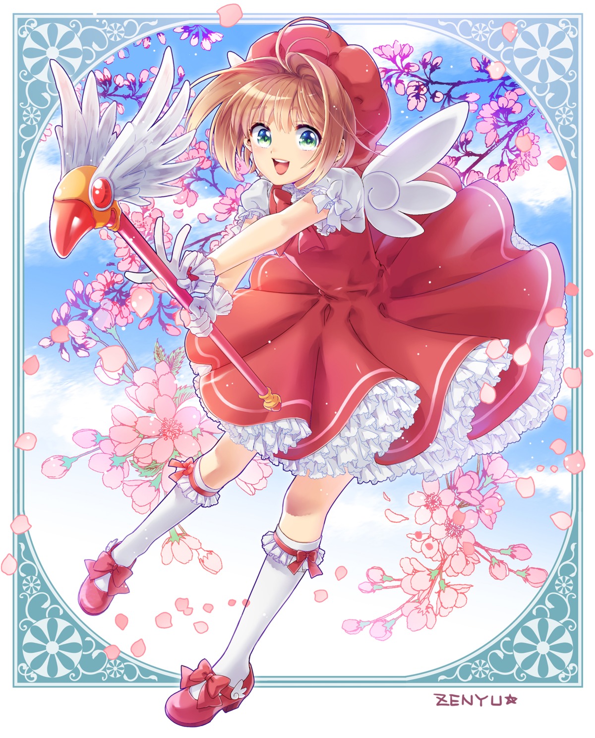 card_captor_sakura dress heels kinomoto_sakura weapon wings zenyu