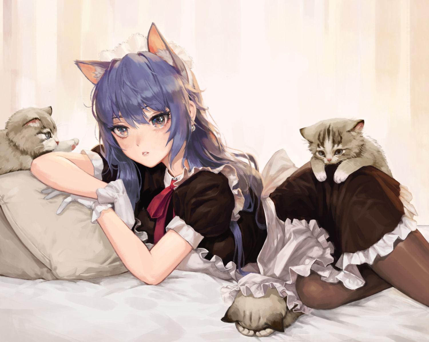 animal_ears maid neko nekomimi pantyhose skirt_lift sub_chon9