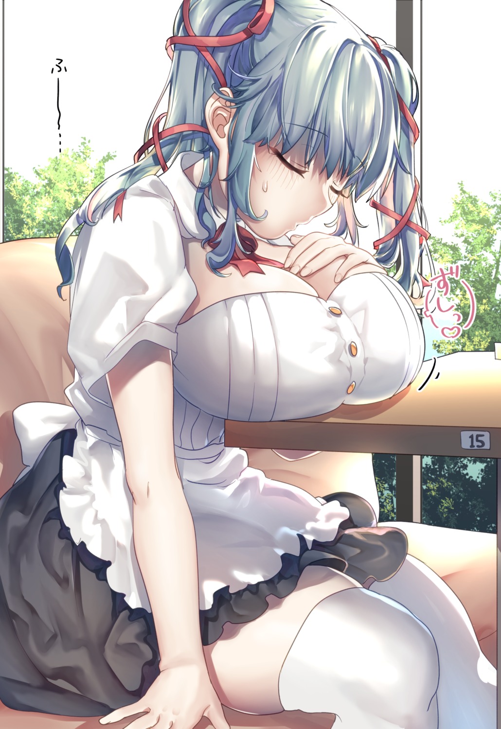 breast_hold kirisaki_shuusei maid thighhighs