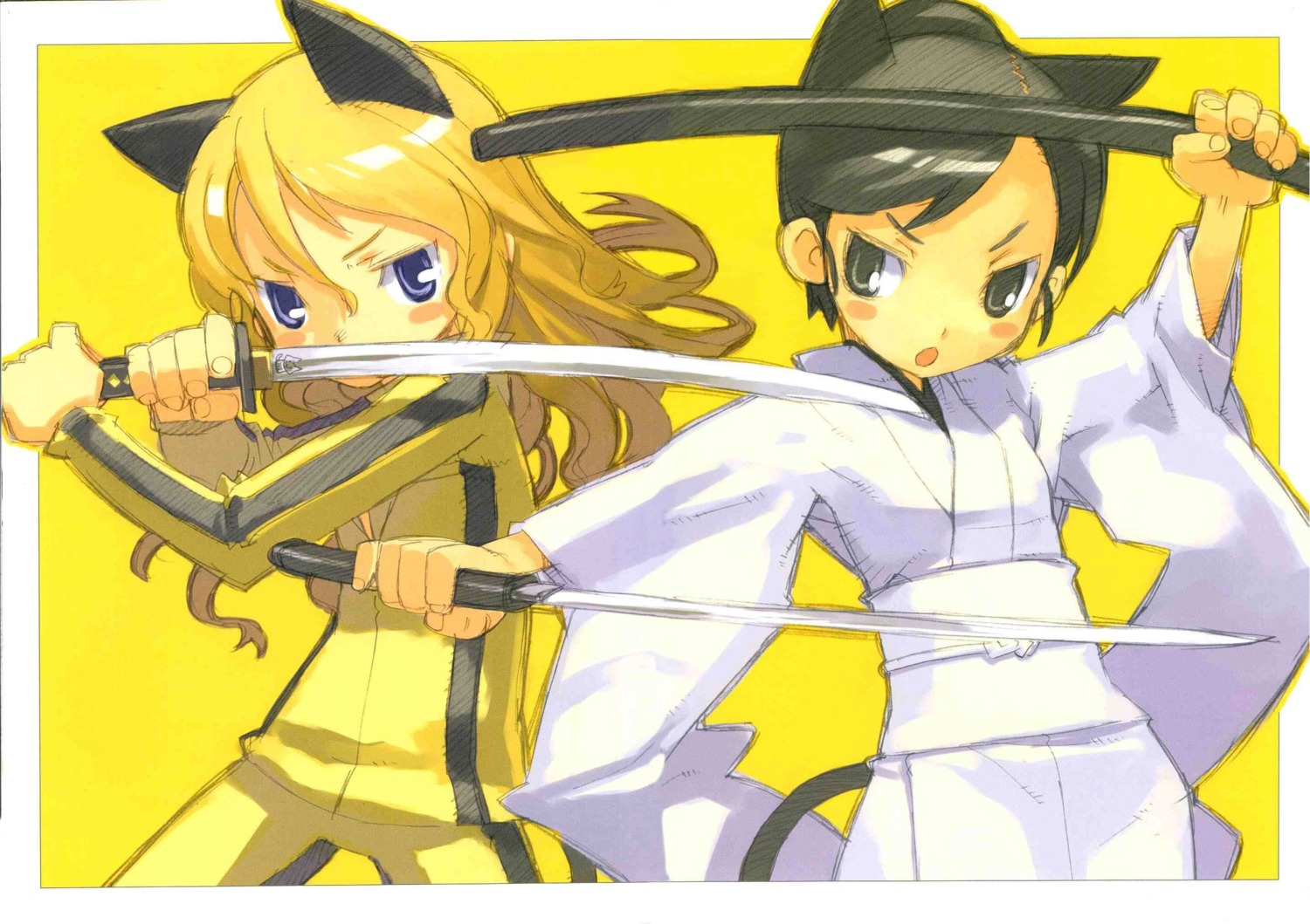 animal_ears beatrix_kiddo kill_bill kimono kuroboshi_kouhaku nekomimi o-ren_ishii sword