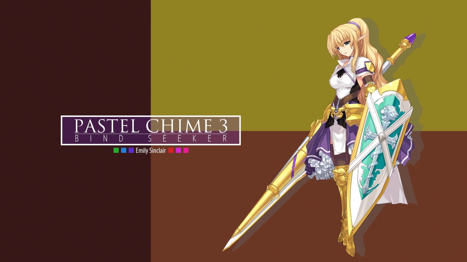 alicesoft armor elf emily_sinclair onigiri-kun pastel_chime pastel_chime_3 pointy_ears thighhighs wallpaper weapon