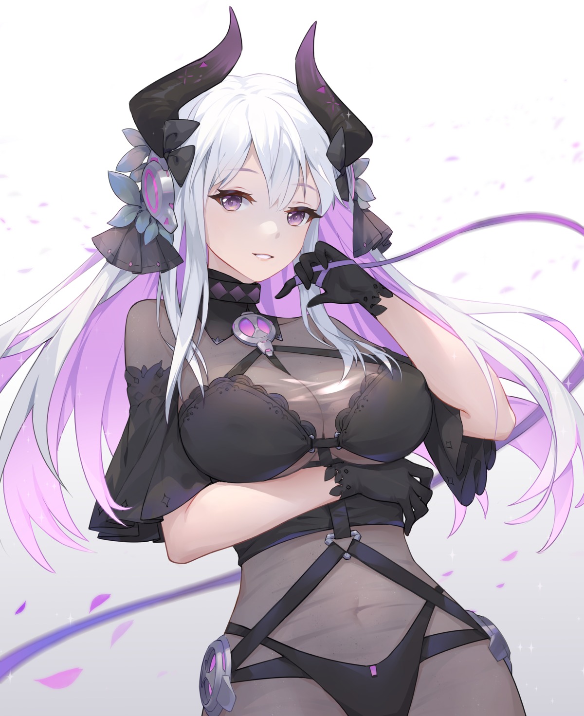 bodysuit bra gu_tao headphones horns pantsu see_through