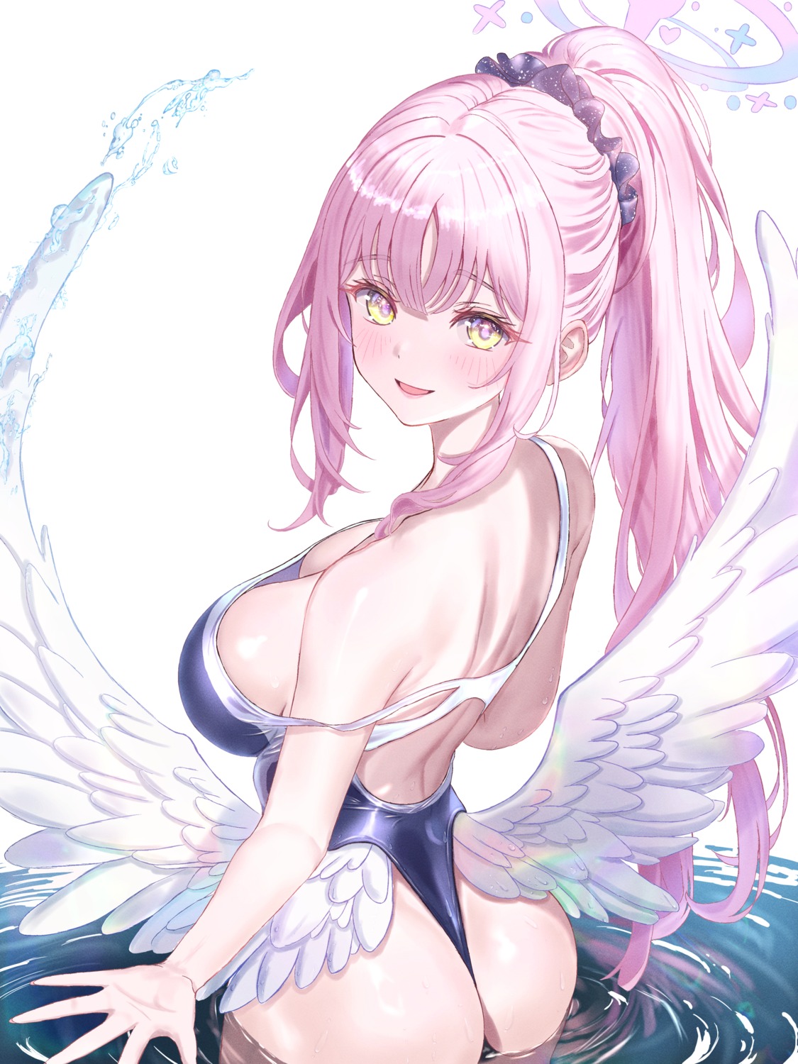 angel ass blue_archive misono_mika swimsuits wet wings zea_(zeamilky)