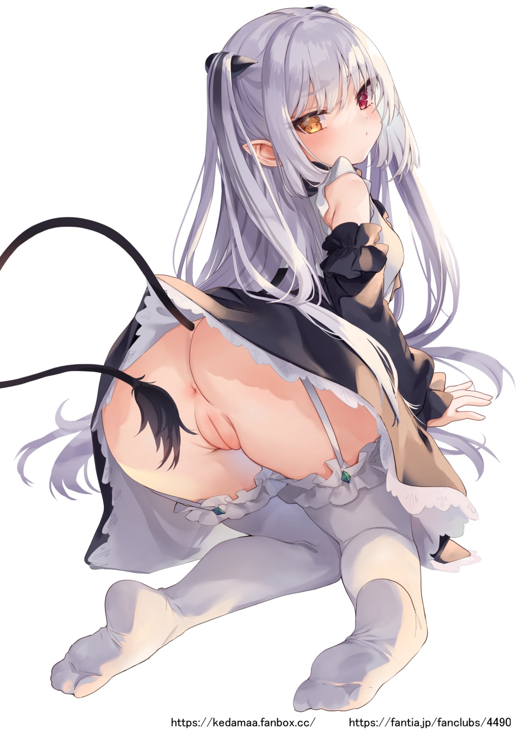 anus ass chloe_lilithtera feet heterochromia horns nopan pointy_ears pussy skirt_lift stockings tail tamano_kedama thighhighs thong uncensored