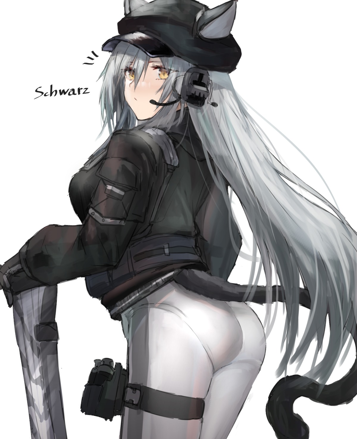 animal_ears arknights ass garter horn/wood nekomimi schwarz_(arknights) tail