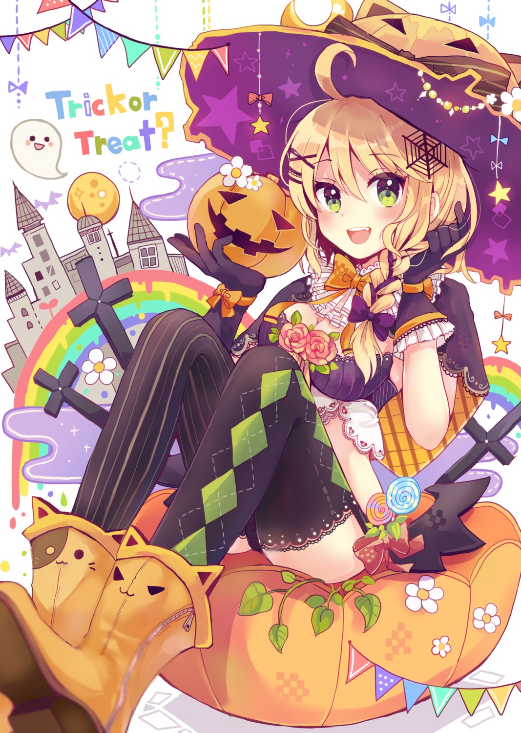 cleavage halloween pantsu sakura_oriko thighhighs witch