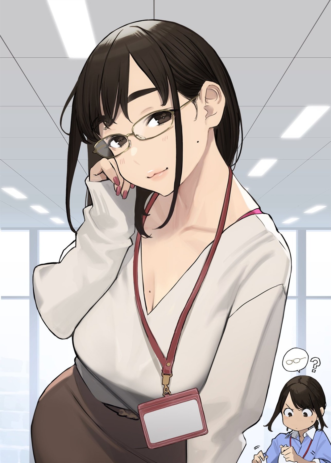 cleavage dress_shirt ganbare_douki-chan megane sweater yom