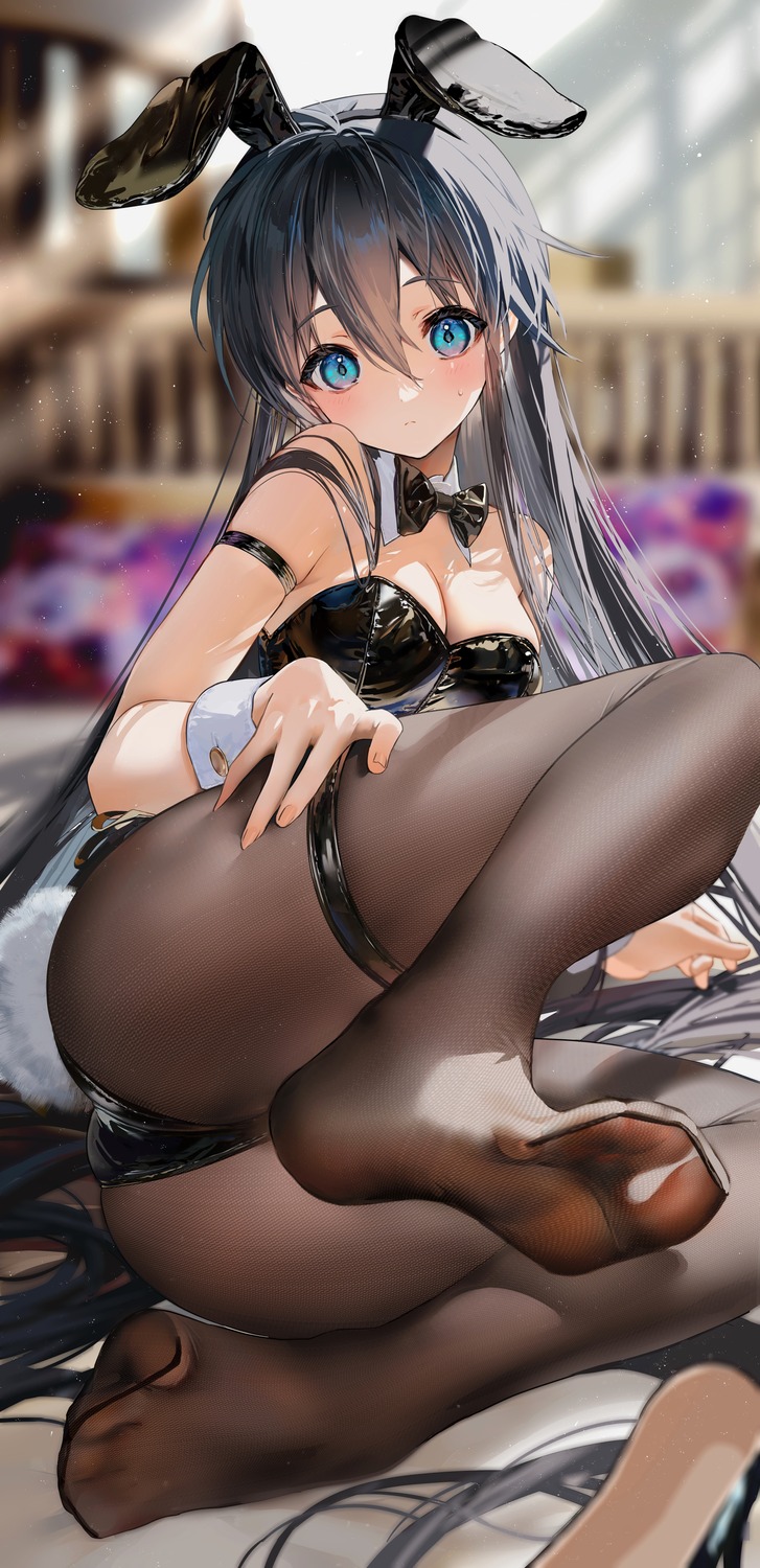 animal_ears bunny_ears bunny_girl feet garter mimoza no_bra pantyhose see_through