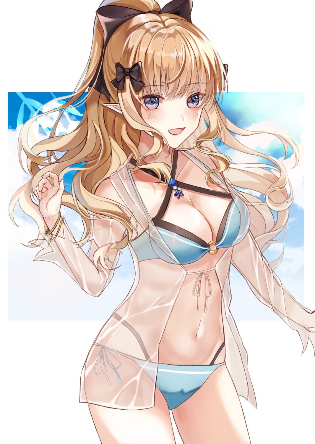 bikini ki-san open_shirt pointy_ears princess_connect princess_connect!_re:dive sasaki_saren see_through swimsuits