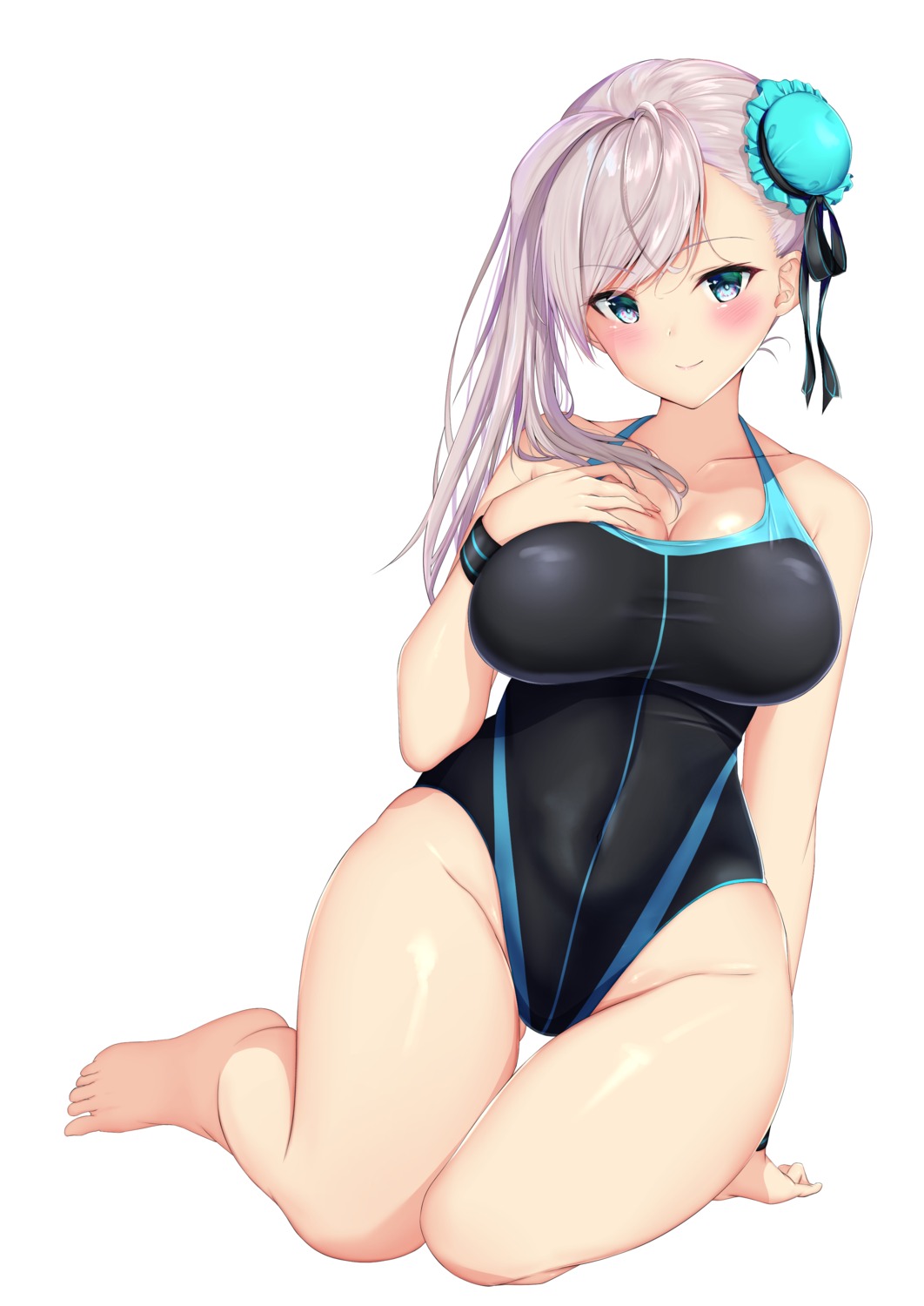 breast_hold cleavage fate/grand_order miyamoto_musashi_(fate/grand_order) namaponpon_00 swimsuits