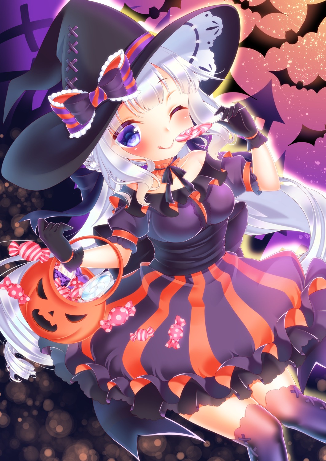 halloween mirai_(happy-floral) thighhighs witch
