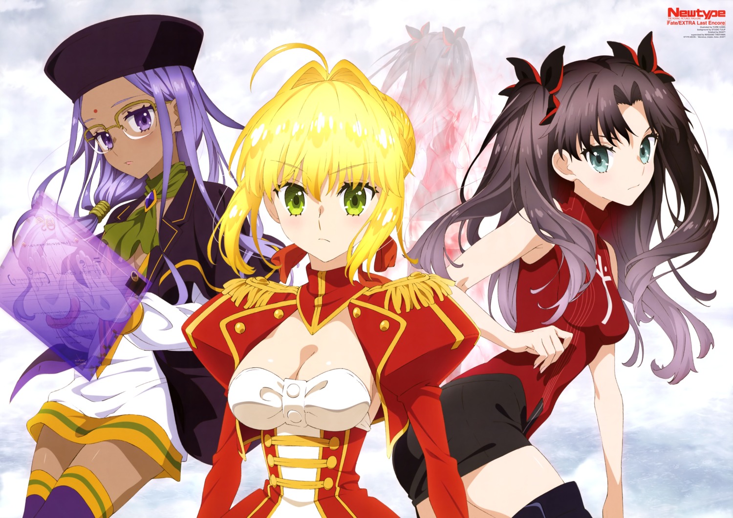 cleavage fate/extra_last_encore hama_yurie megane rani_viii saber_extra thighhighs toosaka_rin