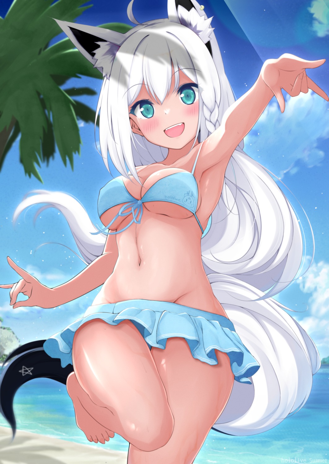 animal_ears bakko bikini erect_nipples hololive hololive_gamers kitsune shirakami_fubuki swimsuits tail