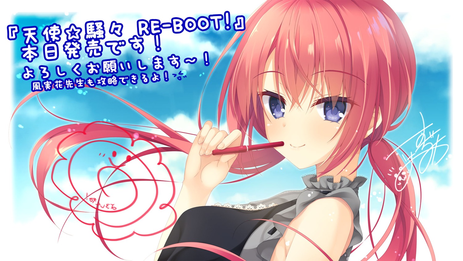 autographed hazumi_rio ozato_fumika tenshi_souzou_re-boot! wallpaper yuzu-soft