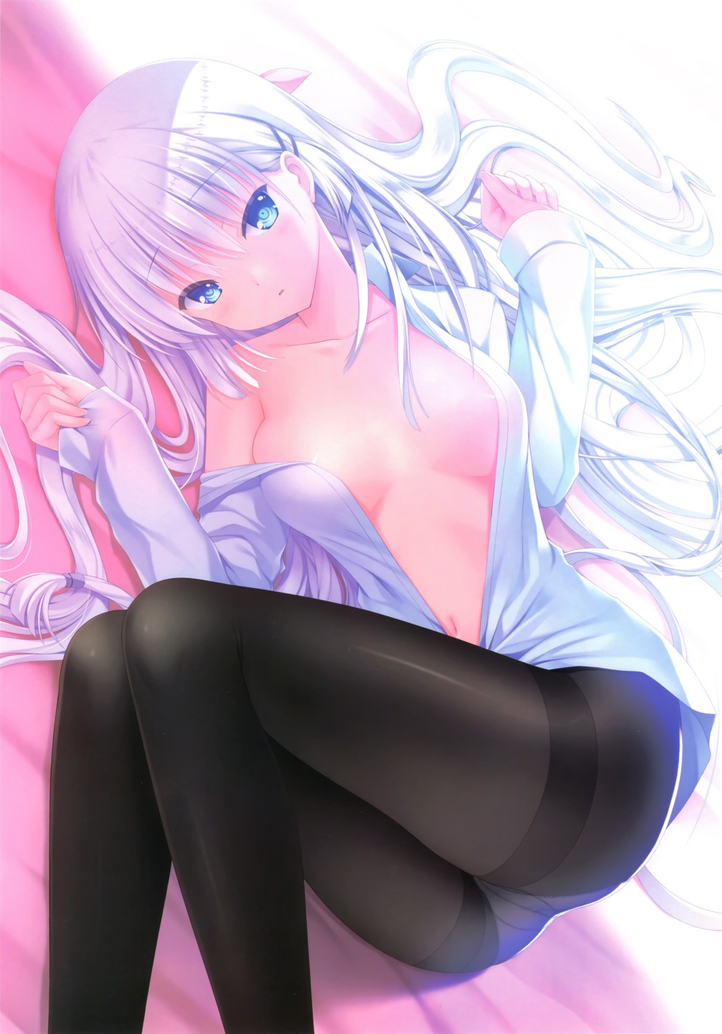 dress_shirt key na-ga naruse_shiroha no_bra open_shirt pantsu pantyhose summer_pockets