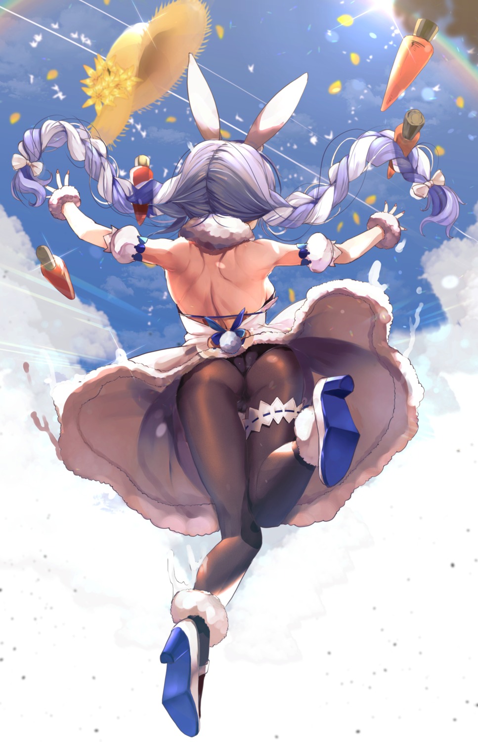 animal_ears ass bunny_ears bunny_girl garter haruhina_purple heels hololive no_bra pantyhose skirt_lift usada_pekora