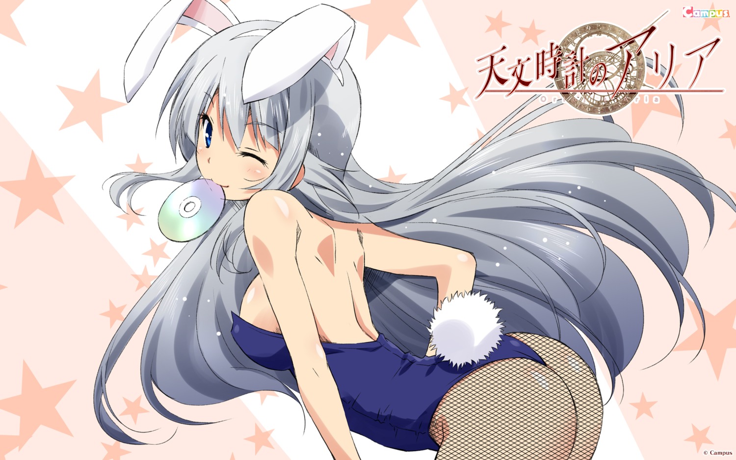 animal_ears ass bunny_ears bunny_girl campus fishnets izumi_mahiru no_bra nopan pantyhose tail tenmon_dokei_no_aria tsukigami_aria wallpaper