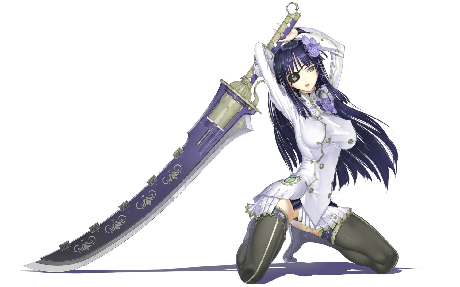 erect_nipples eyepatch nagisa_(psp2i) nakaba_reimei nopan phantasy_star phantasy_star_portable_2_infinity sword thighhighs uniform