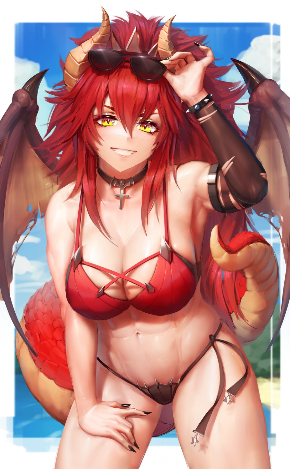 bikini horns megane monster_girl numanoan swimsuits tail vshojo wings zentreya