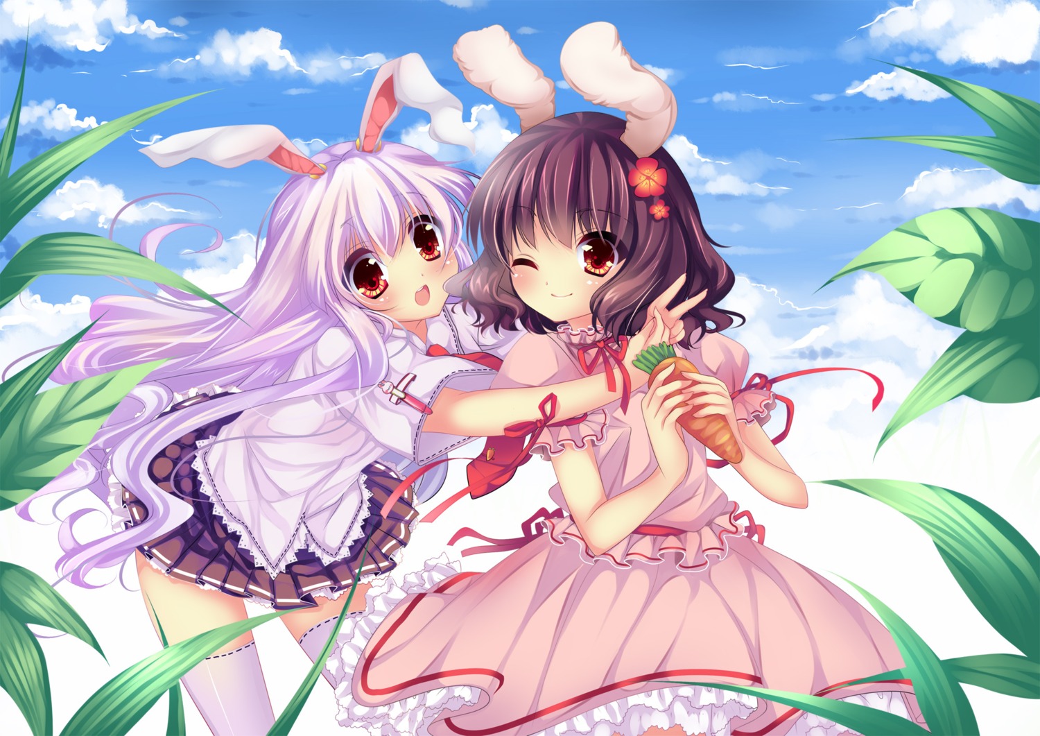 animal_ears bunny_ears dress inaba_tewi reisen_udongein_inaba thighhighs touhou usagihime