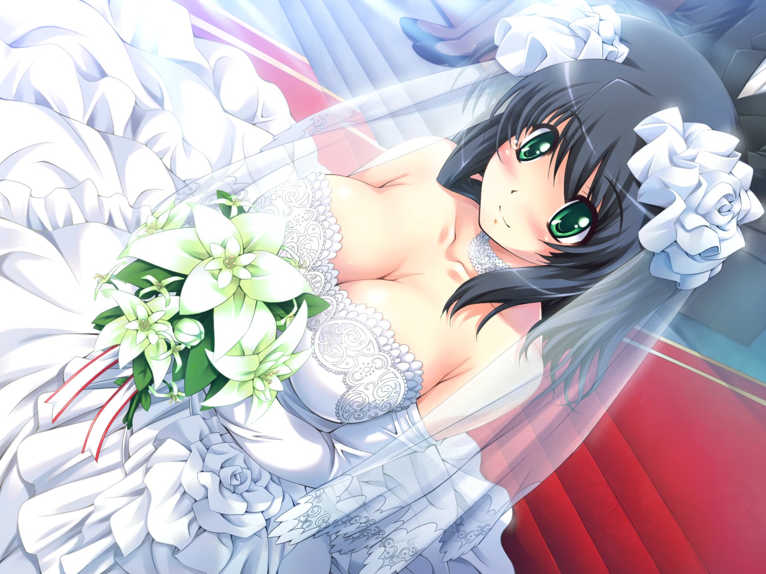 cleavage dress escu:de game_cg mizunezumi otome_renshin_prister ranka_shirogane see_through wedding_dress