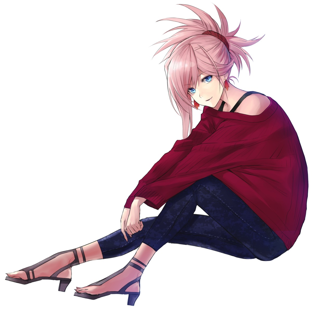 applekun fate/grand_order heels miyamoto_musashi_(fate/grand_order) sweater