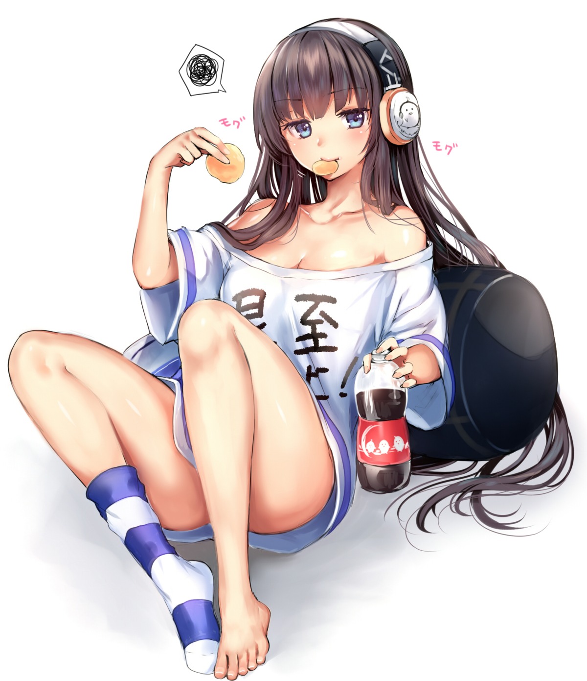 azur_lane cleavage feet headphones kanzaki_maguro long_island_(azur_lane)