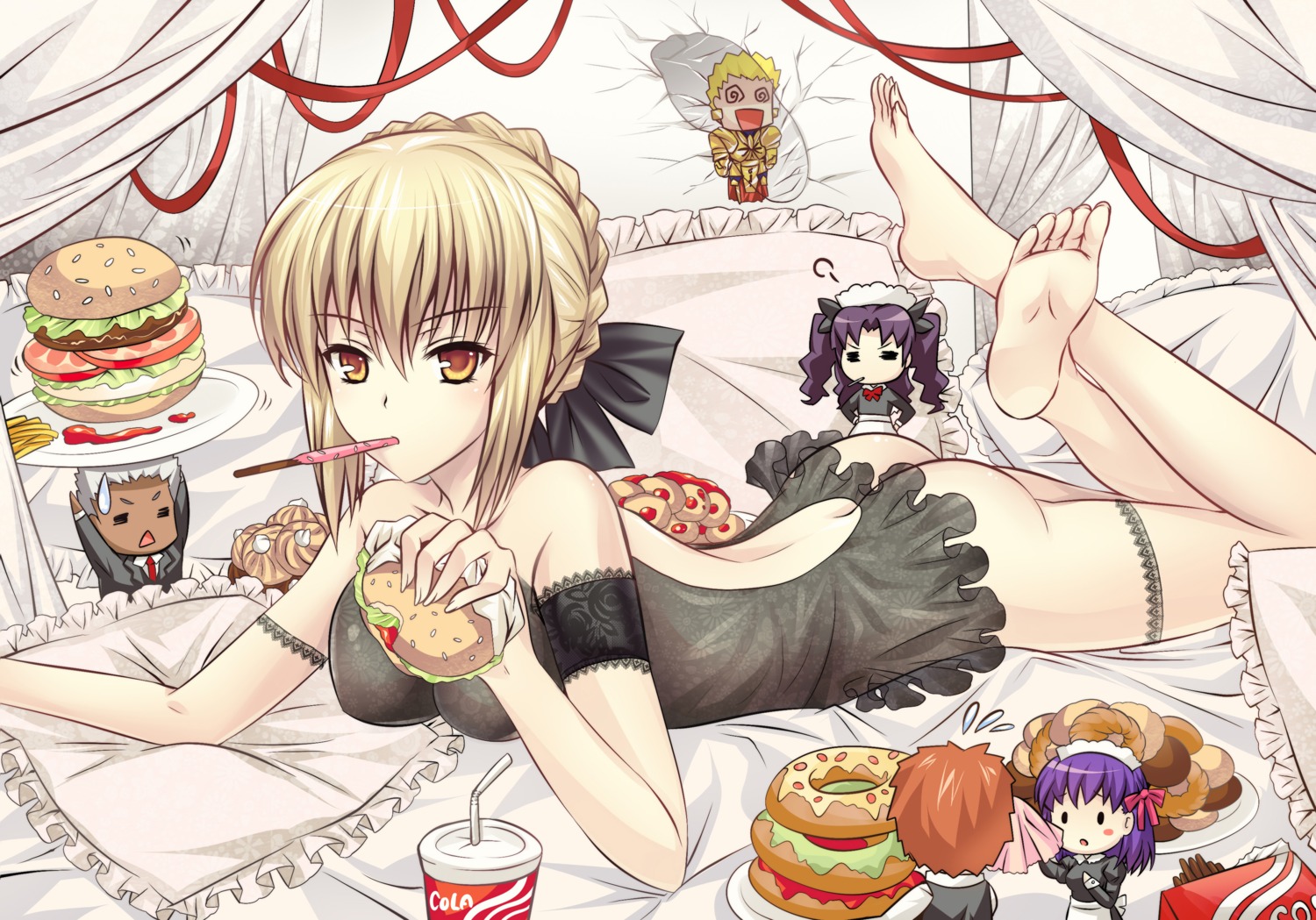 archer ass chibi emiya_shirou fate/stay_night feet garter gilgamesh_(fsn) hte222 lingerie maid matou_sakura nopan saber saber_alter see_through toosaka_rin