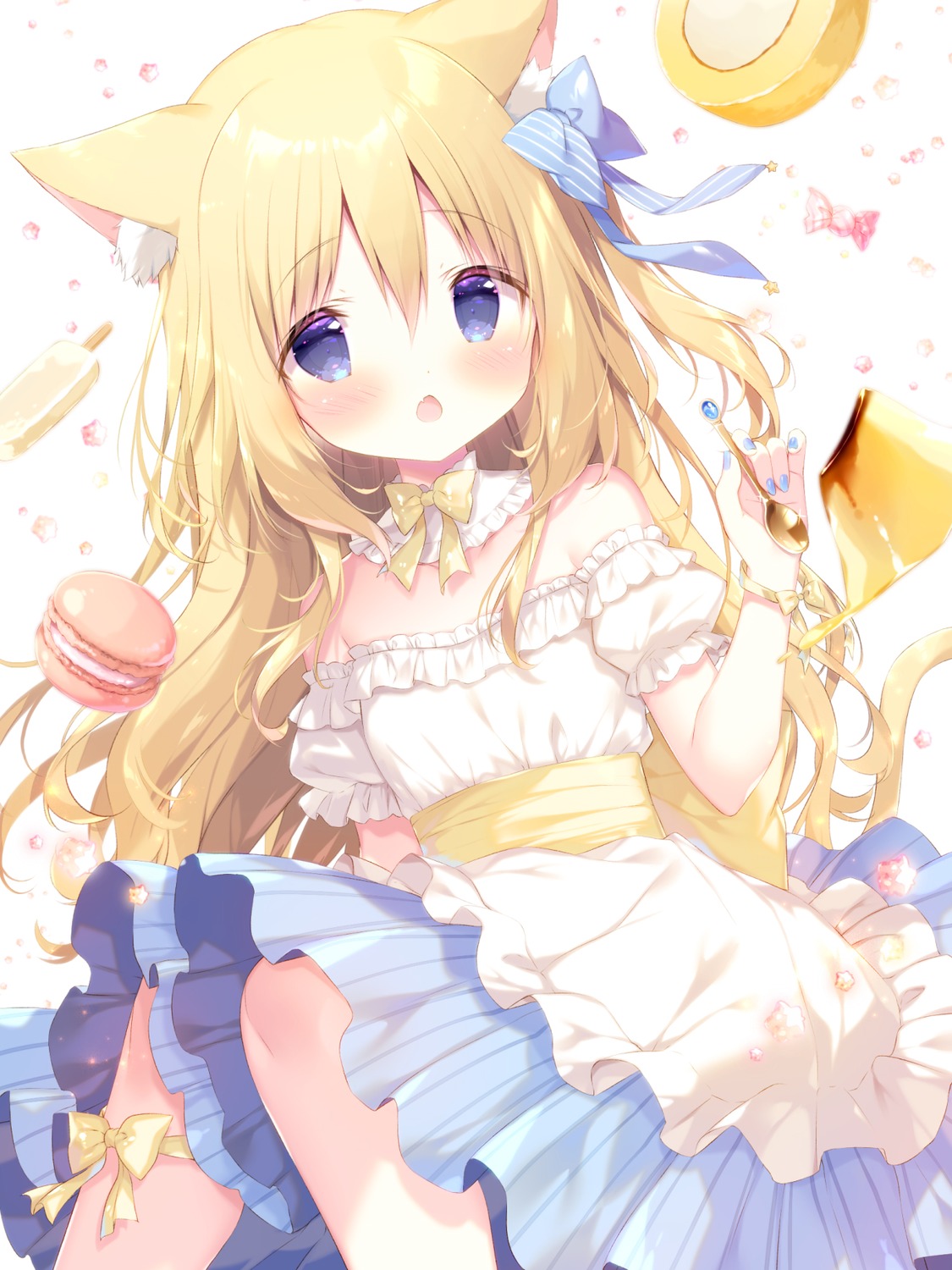 animal_ears cornet_(shiratama) dress no_bra shiratama tail