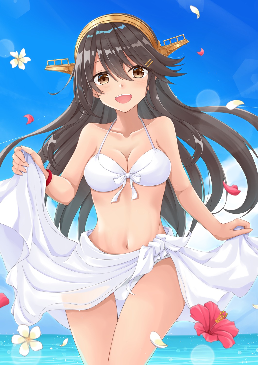 bikini cleavage gensoukitan haruna_(kancolle) kantai_collection see_through skirt_lift swimsuits