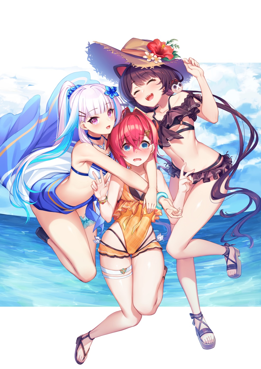 ange_katrina animal_ears bikini garter inui_toko inumimi lize_helesta nanafuton nijisanji swimsuits