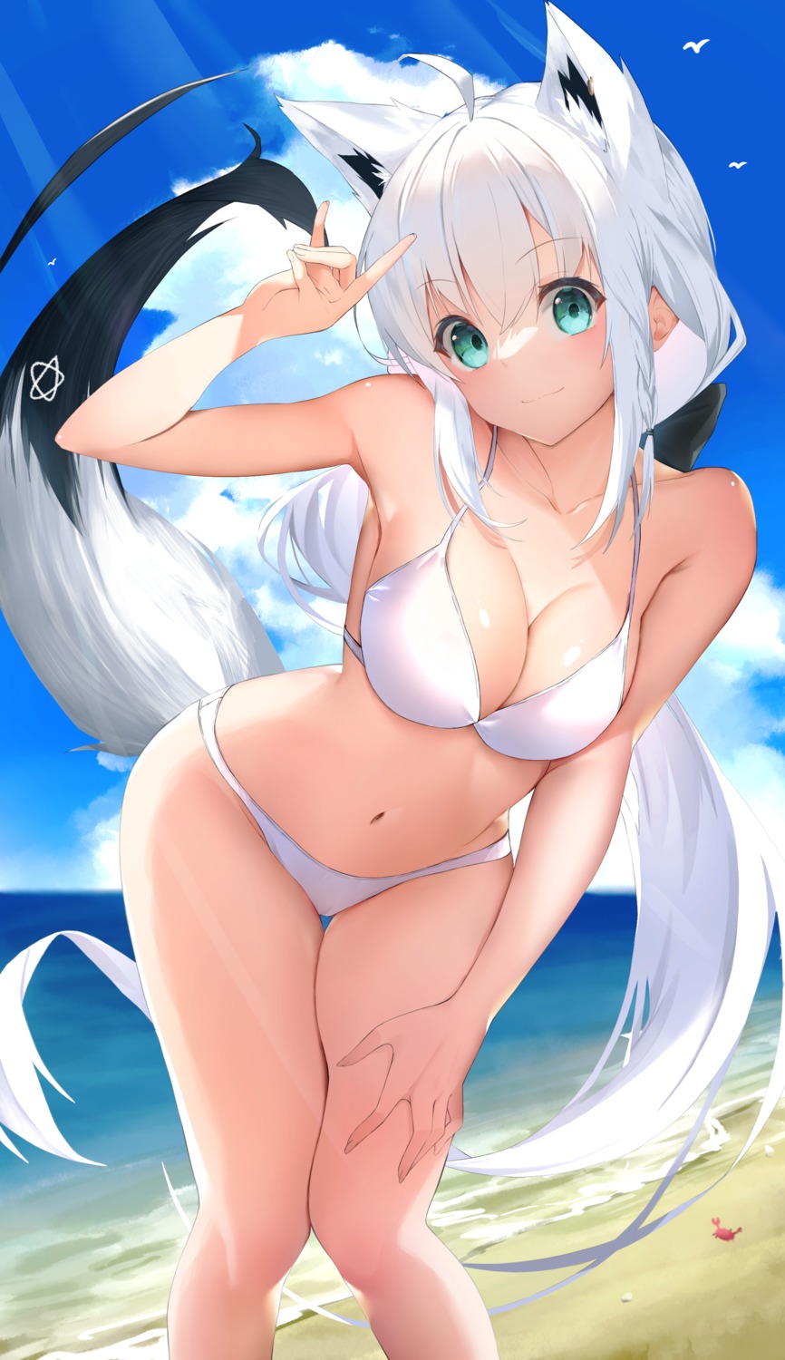 animal_ears bikini hololive hololive_gamers kitsune shirakami_fubuki swimsuits tail vellqtrix