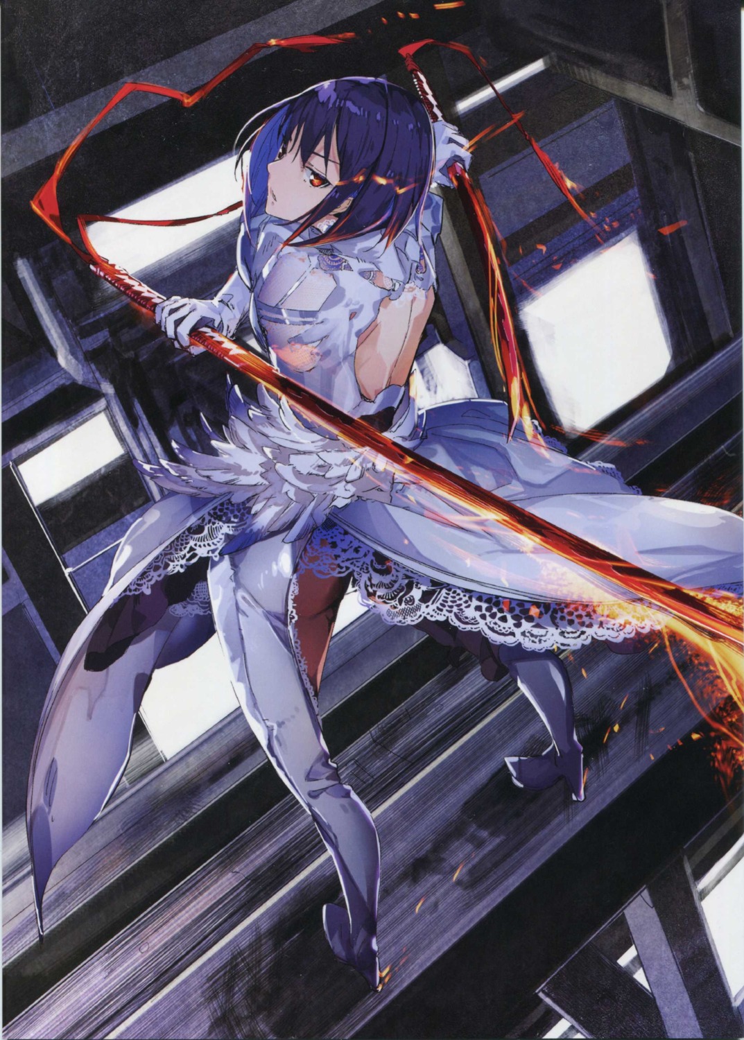 dies_irae dress g_yuusuke heels honjou_erii sword torn_clothes