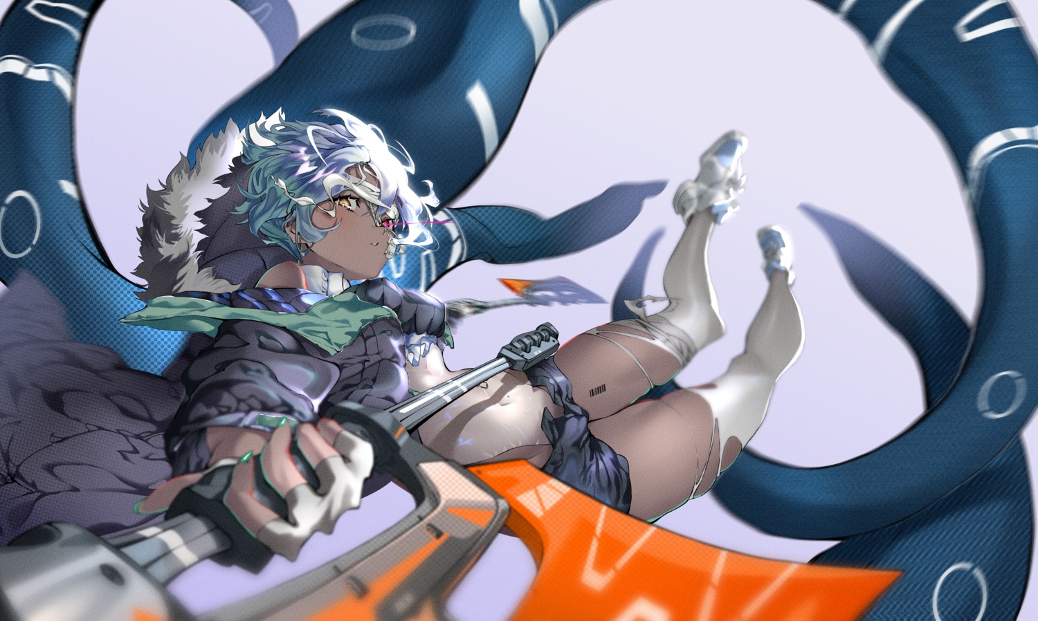 heterochromia tattoo tentacles thighhighs torn_clothes weapon zinz