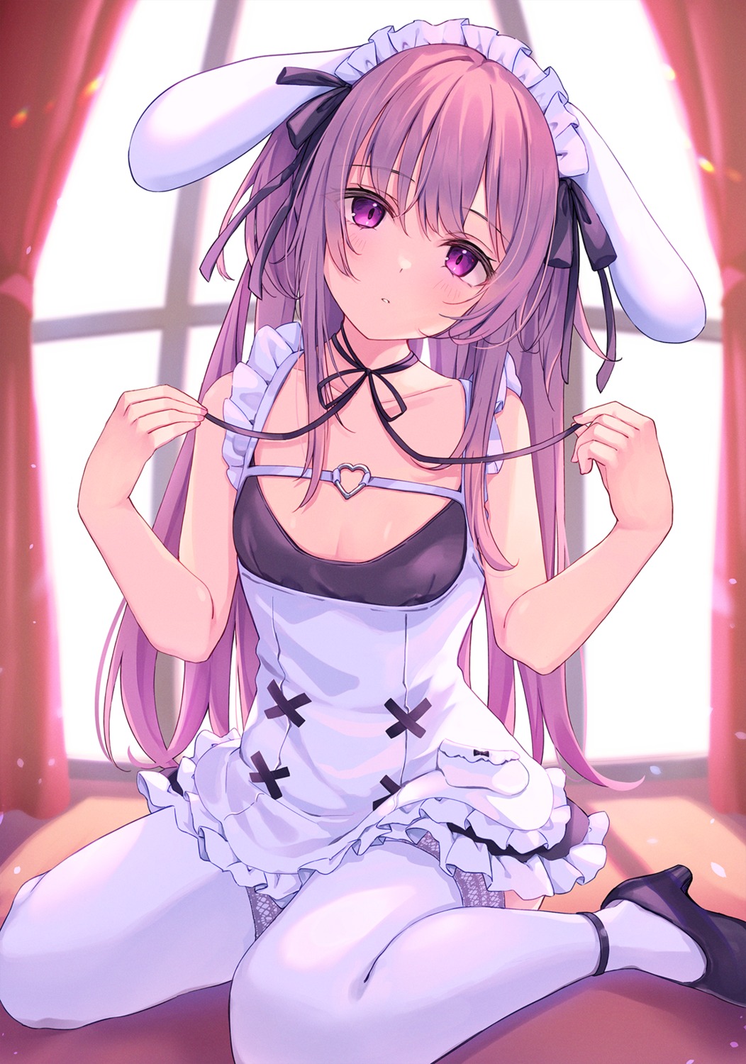 animal_ears maid miyanome no_bra thighhighs