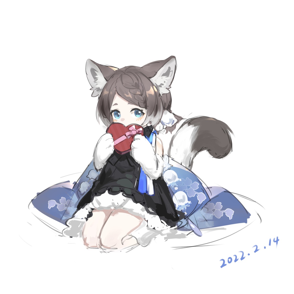 animal_ears dress japanese_clothes lolita_fashion nekomimi shio_(7203802) sketch tail valentine