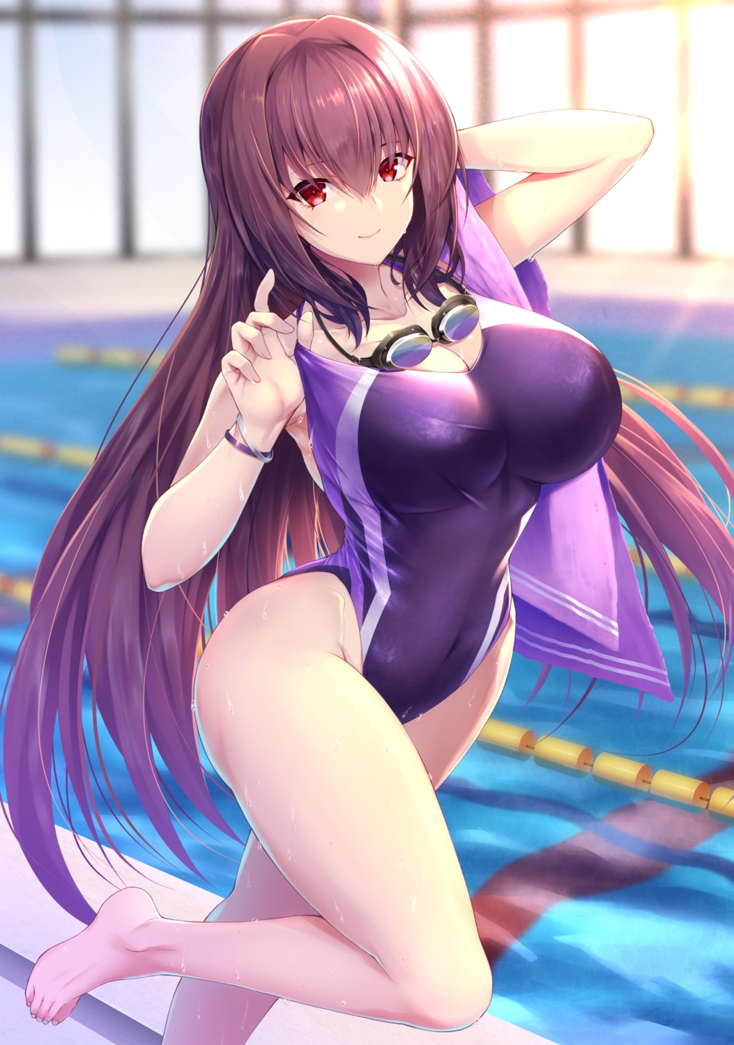 cleavage emanon_123 fate/grand_order scathach_(fate/grand_order) swimsuits wet