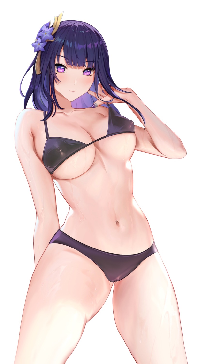 bikini cameltoe erect_nipples genshin_impact niduannowu raiden_shogun swimsuits undressing