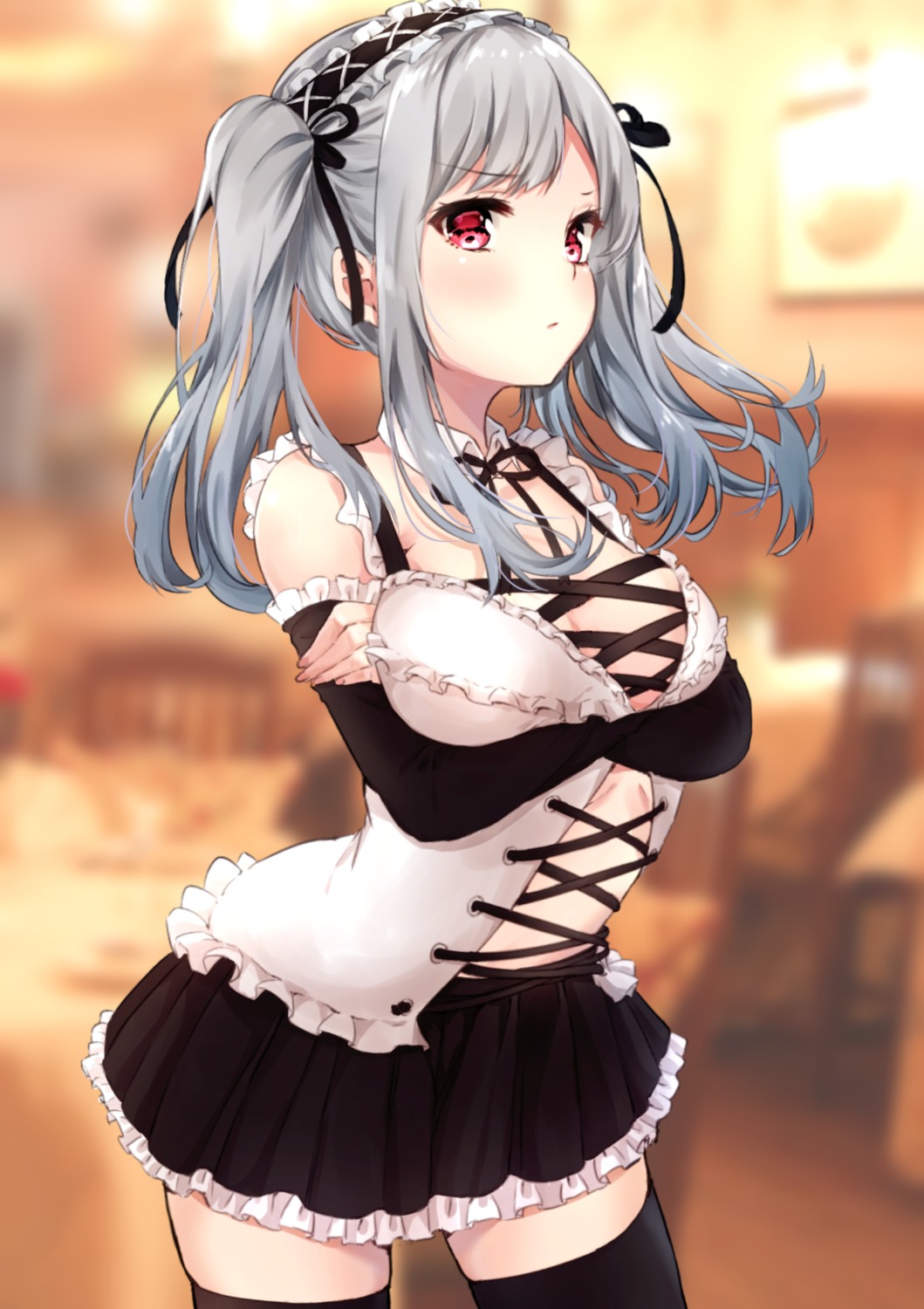 breast_hold cleavage maid parutoneru thighhighs