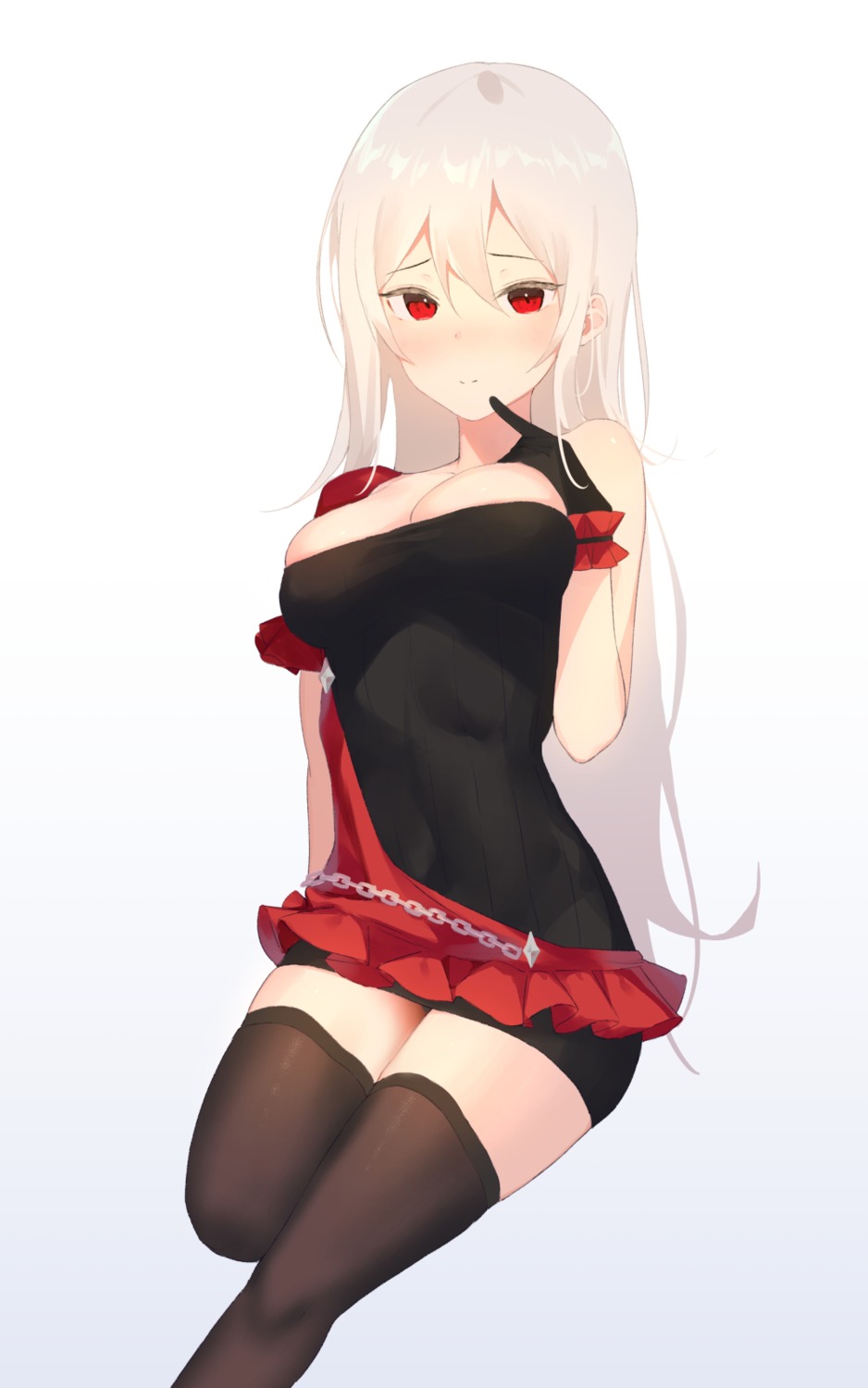 aak breast_hold dress no_bra thighhighs