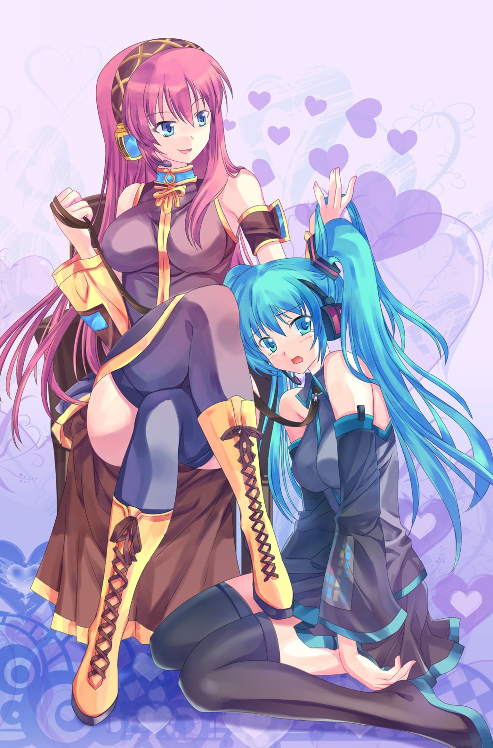 hatsune_miku megurine_luka pico_(artist) thighhighs vocaloid