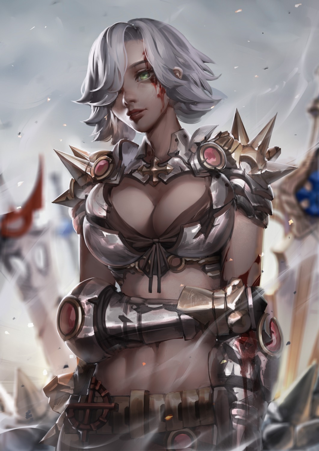 armor bikini_armor blood cleavage ragnarok_online rune_knight_(ragnarok_online) sword tollrin-senpai